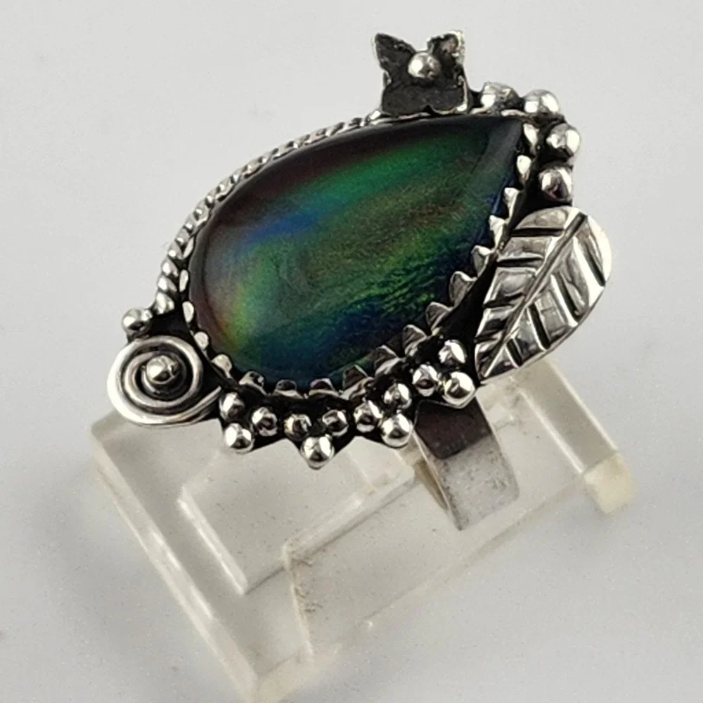 Sterling Silver 925 Aurora Opal Ring Size 6 Southwestern Design‎